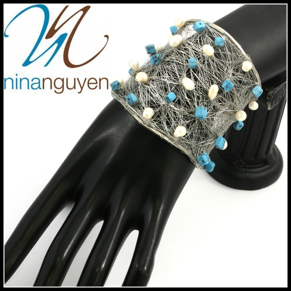 Nina Nguyen Jewelry - Nina Nguyen Wire Cuff Genuine Turquoise & Pearl.